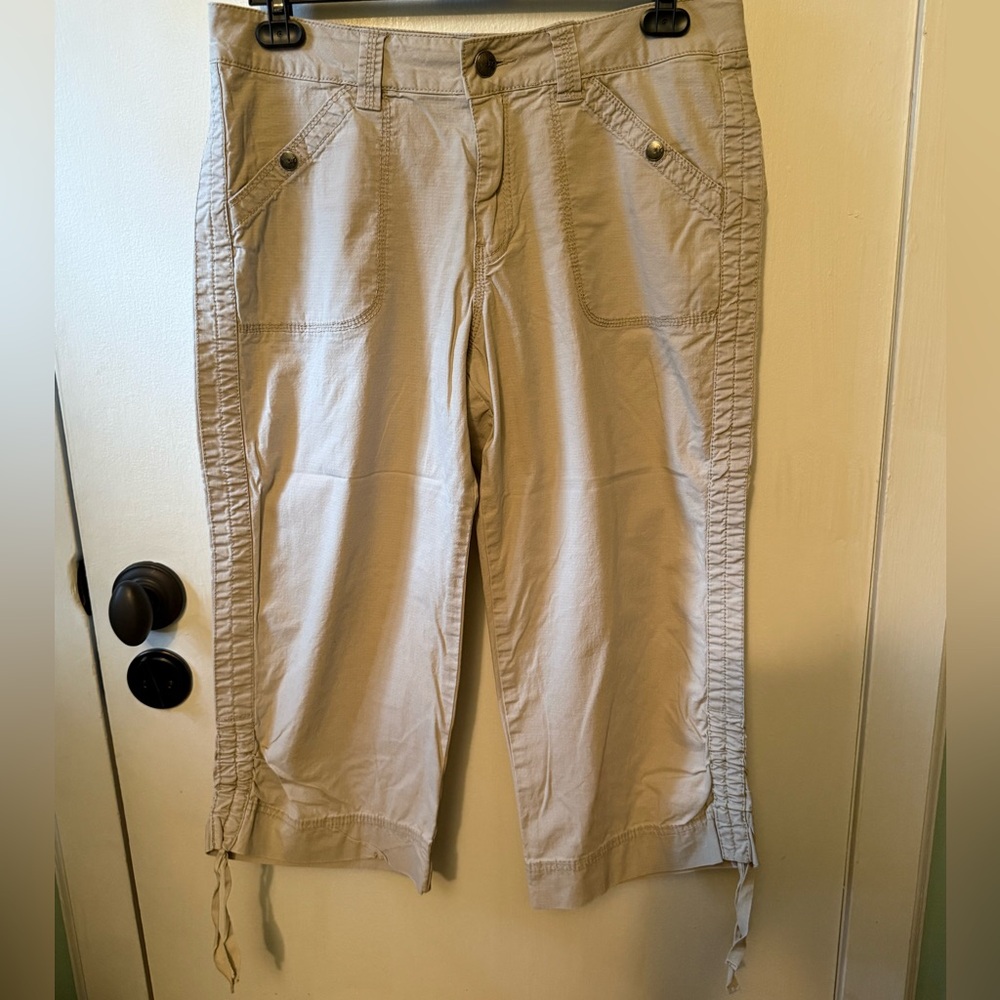 Jag Beige Stretch Cropped Drawstring Hem Pants